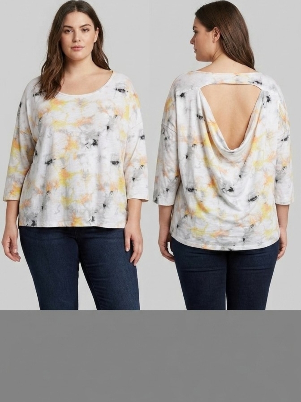 Live Well Open-Back Draped Long Sleeve Tee in White Tie-Dye. Size XL.     WS 116